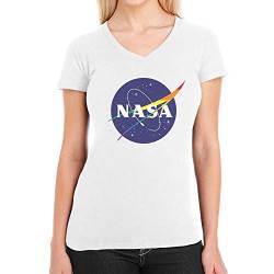 LGBT NASA Logo in Regenbogen Farben Damen T-Shirt V-Ausschnitt X-Large Weiß von Shirtgeil