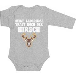 Shirtgeil Langarm Baby Body Junge - Meine Lederhose Trägt Noch Der Hirsch Babykleidung Wiesn 0-3 Monate Grau von Shirtgeil