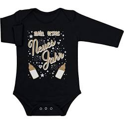 Shirtgeil Langarm Baby Body Mein erstes Neues Jahr mit Babyflaschen Silvester Baby Strampler 6-12 Monate Schwarz von Shirtgeil