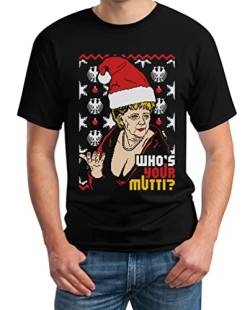 T-Shirt Herren Weihnachten X-Mas Geschenk Angie Who's Your Mutti? Männer TShirt XL Schwarz von Shirtgeil