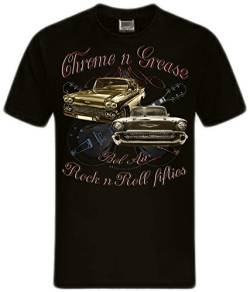 Chrome Grease Motor Rock Guitars Hot Rod Rock n Roll Rockabilly T-Shirt (L, 50s Bel Air Black) von Shirtmatic