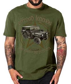 Offroad Legends USA Vintage T-Shirt Amerika Army Geländewagen Jeep (XXL, Mutt Army Oliv) von Shirtmatic