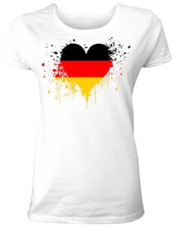 Damen T-Shirt mit Deutschland Länder Fahne/Flagge in Herzform für Fans & Supporter und Fußball EM WM - auch als Geschenk für Fußball Trikot Fans von Shirtoo