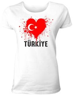 Damen T-Shirt mit Türkei Länder Fahne/Flagge in Herzform für Fans & Supporter und Fußball EM WM - auch als Geschenk für Fußball Trikot Fans von Shirtoo