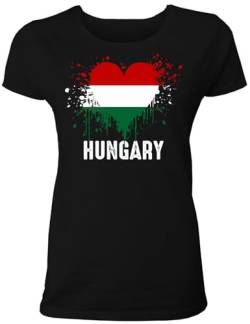 Damen T-Shirt mit Ungarn Länder Fahne/Flagge in Herzform für Fans & Supporter und Fußball EM WM - auch als Geschenk für Fußball Trikot Fans von Shirtoo