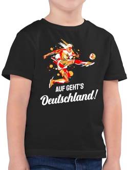 Kinder T-Shirt Jungen - Fußball EM WM - Auf gehts Deutschland - 140 (9/11 Jahre) - Schwarz - tshirt Fussball 2024 shirt Fanartikel Europameisterschaft Fan Trikot eu fußballtrikot Euro em-shirt von Shirtracer