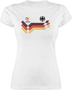 Shirt Damen - Fußball EM WM - Deutschland Germany Adler Schwarz Rot Gold - S - Weiß - fußballtrikots Europameisterschaft deutsche shirts Fanshirt wm-shirts Fussball Deutscher tshirt t-shirt, von Shirtracer