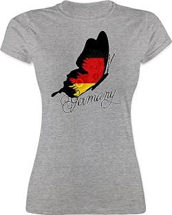 Shirt Damen - Fußball EM WM - Germany Schmetterling - XXL - Grau meliert - tshirt deutschland fußballtrikot Frau 2024 Fussball Frauen t Team Trikots soccer cup t-shirts für Fanshirt Fanartikel von Shirtracer