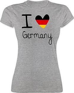 Shirt Damen - I love Germany - M - Grau meliert - em Fanartikel deutschland Fussball Frauen tshirt Trikot wm 2024 fußball Fan t triko fußball-em Frau fußballtrikot em-Fanartikel t-shirt Trikots von Shirtracer