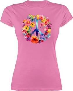 Shirt Damen - Statement - Peacezeichen Peace-Symbol Hippie Frieden 60er 70er Flow Power Flowerpower - L - Rosa - Statements friede t-shirt sprüche peace tailliert flower shirts von Shirtracer