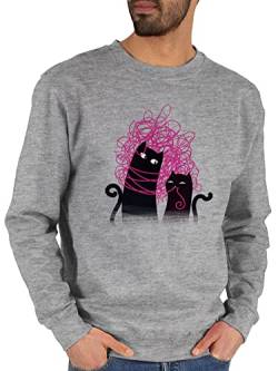 Sweater Pullover Sweatshirt Herren Damen - Sprüche Statement - Katzenwirrwarr - XL - Grau meliert - katzen liebhaber mit katzenmotiv katzengeschenk katzen-print katze spruch motiv, katzenbesitzer von Shirtracer