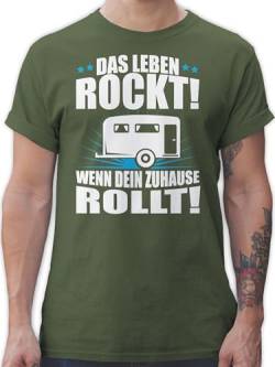 T-Shirt Herren - Hobby Outfit - Das Leben rockt! Wohnwagen weiß - L - Army Grün - camper sprüche t schirts tshirt wohnmobil camping tshirt. lustige rockt shirt männer t-shirts Maenner Tshirts von Shirtracer