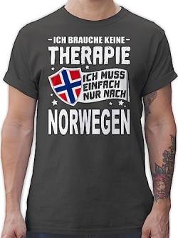 T-Shirt Herren - Länder Fahnen und Flaggen - Ich brauche keine Therapie Ich muss einfach nur nach Norwegen - weiß - 4XL - Dunkelgrau - shirts männer tshirt Tshirts t shirt für Norweger Country von Shirtracer