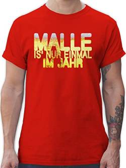 T-Shirt Herren - Sprüche Statement - Malle is' nur einmal im Jahr Bier - 4XL - Rot - shirt für männer mallorca t shirts tshirt t-shirts tischert kurzarm Tshirts Maenner Outfit Urlaub betrunken von Shirtracer