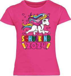 T-Shirt Mädchen Schulanfang - Einschulung - Schulkind 2024 I Einhorn Unicorn - 128 (7/8 Jahre) - Fuchsia - einhörner Shirt t einschulungsshìrts 1 klasse Tshirt einschulungsshirt schul t-Shirts von Shirtracer