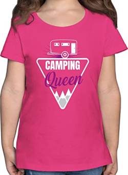 T-Shirt Mädchen - Urlaub - Camping Queen - 140 (9/11 Jahre) - Fuchsia - camper t shirt campen kinder tshirt anhänger für von Shirtracer