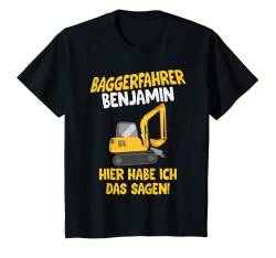 Kinder Baggerfahrer Benjamin, Baustelle T-Shirt mit Name, Kinder T-Shirt von Shirts of Heaven - Bauarbeiter, Bagger & Baustelle
