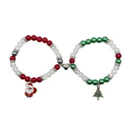 2 x Weihnachts-Perlen-Paar-Armbänder für Damen und Herren, magnetisches Herz, passendes Armband, Weihnachtsmann-Massbaum-Armreif, Schmuck von Shntig