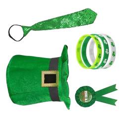 Patricks Day Hut Krawatte Armbänder Abzeichen Pin Set für Party Festliche Requisiten Pailletten Patrick's Day Kopfschmuck Kleeblatt Wrestling Kopfbedeckung von Shntig