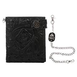 Vintage Totenkopf Leder Geldbörse mit Anti-Diebstahl-Kette Herren Bifold ID Kreditkarte Ho, Schwarz von Shntig