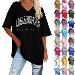 Los Angeles Tshirt Damen Shirt Tshirt T-Shirt Sommer Kurzarm Top Bluse Sport Oberteil Oberteile Shirts Elegant Oversize Tshirts Damen Baumwolle Basic Casual Blusen T-Shirts Ausgefallene Longshirt von Shobdw