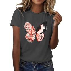 Shobdw Damen Tshirt Sommer T-Shirt Damen Sommer Shirts Damen Tshirt Damen Mit Aufdruck Sommer Shirt Damen Ausgefallene Tshirts Damen Weisses T Shirt Damen Damen T-Shirt Tshirt Damen Dunkelgrau M von Shobdw