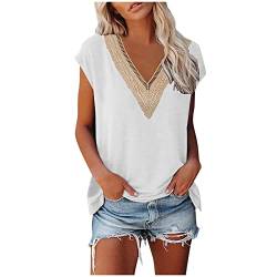 Shobdw T Shirt Damen V Ausschnitt Damen Shirt Tshirt T T-Shirt Sommer Kurzarm Top Bluse Sport Oberteil Oberteile Shirts Elegant Oversize Für Tshirts Mit Locker Baumwolle Basic Blusen T-Shirts Weiß S von Shobdw