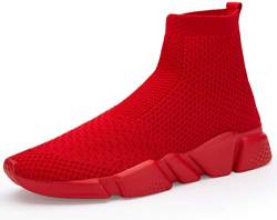 Shoful Herren Turnschuhe High Top Sneakers Knit Atmungsaktiv Leichte Wanderschuhe, High Top All Red, 42 1/3 EU von Shoful