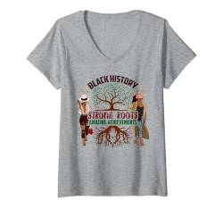 Damen Starke Wurzeln Juneteenth Black History Melanin Magic Women T-Shirt mit V-Ausschnitt von Shopp