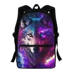 Showudesigns Kinder-Rucksack für Schule, Mädchen, niedlicher Hund, Büchertasche, Grundschüler, Schultasche, Rucksack, Reise, Tagesrucksack, Cooles Galaxie-Wolf-Design, Einheitsgröße von Showudesigns