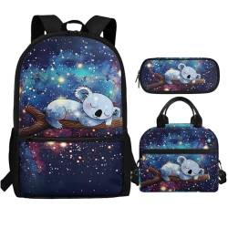 Showudesigns Rucksack für Schule, Mädchen, Büchertasche, Alter 8–12 Jahre, mit Lunchbox, Federmäppchen, Kinder, Galaxy Koala, Einheitsgröße, Tagesrucksäcke von Showudesigns