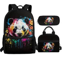 Showudesigns Rucksack für Schule 7-8 9-10 10-15 Kinder Schultasche Lunchbox Federmäppchen, Batik-Panda, Einheitsgröße, Tagesrucksäcke von Showudesigns