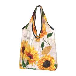 Leichte faltbare wiederverwendbare Einkaufstasche mit Sonnenblumen-Motiv, Schwarz , Einheitsgröße von Shunieg