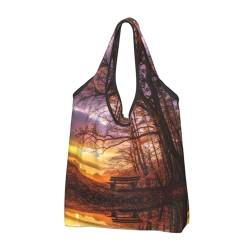 Lonely Bench Einkaufstasche, leicht, faltbar, wiederverwendbar, Motiv: Sonnenuntergang, Schwarz , Einheitsgröße von Shunieg