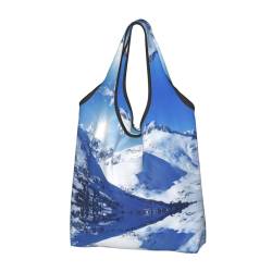 Snow Mountainprint leichte faltbare wiederverwendbare Reise-Einkaufstasche, Schwarz , Einheitsgröße von Shunieg