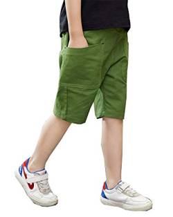 Kinder Jungen Sommer Baumwolle Kurze Hose Casual Shorts Elastischer Bund Strandshorts (Grün, 140-145) von Siehin