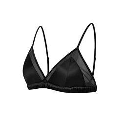 SilRiver Damen Seide Satin Dreieck Bralette Soft Cup Wireless BH mit abnehmbarem Pad und Seide Satin Höschen (Schwarz,XL) von SilRiver