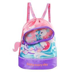 SilverChry Schwimmrucksack Wasserdicht Kinder, Strandrucksack für Kinder mit Trennung Schuhfach, Schwimmtasche Kinder mit Nassfach, Rucksack mit Kordelzug, Nasser und Trockener Sportrucksack (Rosa) von SilverChry