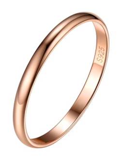 Silvora 2mm breit Damen Herren Konvexer Fingerring 925 Silber Verlobungsring Memoire Hochzeitsring Ewigkeitsring in Rosegold Ringgröße 59.5(19) Geschenke für Hochzeit Geburtstag Weihnachten von Silvora