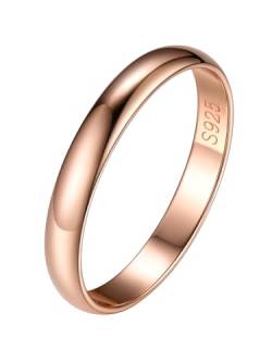 Silvora 3mm breit Damen Herren Verlobungsring 925 Silber Konvexer Ring Stapelbarer Schmaler Fingerring Simpel Freundschaftsring Partnerring Paar Ringe in Rosegold Ringgröße 59.5(19) für Damen Herren von Silvora