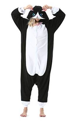 SimZoo Tier Onesies Kostüm Cosplay Pyjama Unisex Erwachsene Fasching Halloween Neue Schwarze Katze XL(178-187CM) von SimZoo