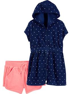 Simple Joys by Carter's Baby-Mädchen Hooded Cover-up and Shorts Badebekleidungs-Set, Marineblau Punkte/Rosa, 6-9 Monate (2er Pack) von Simple Joys by Carter's