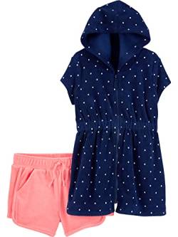 Simple Joys by Carter's Baby-Mädchen Hooded Cover-up and Shorts Überwurf-Set für Schwimmbekleidung, Marineblau Punkte/Rosa, 18 Monate (2er Pack) von Simple Joys by Carter's