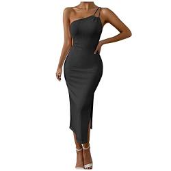 Partykleid Damen Eng Kleid Sommer One Shoulder Lang Kleider Ärmellos Bodycon Ribbed Gestrickt Sexy Rückenfreies Cocktailkleid Abendkleid mit Schlitz von Sisifa