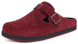 Sisttke Damen Herren Filz Hausschuhe Filzpantoffeln Winter Geschlossen Slip on Freizeit Slipper mit Wechselfußbett rutschfest Gummisohle,Rot,36 EU von Sisttke