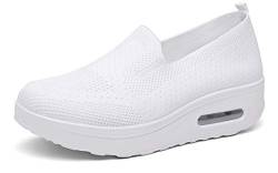 Sisttke Sneakers Damen Slip On Walkingschuhe Leichte Atmungsaktiv Freizeitschuhe Outdoor, Weiß, 38 EU von Sisttke