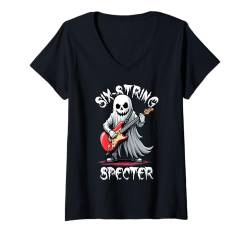 Damen Lustiger Geist mit Gitarre - Gruselige Rockmusik T-Shirt mit V-Ausschnitt von Six String Specter Halloween