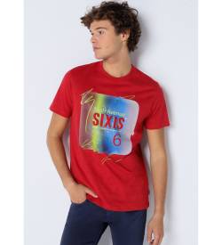 Six Valves für Herren. 550741265 Kurzarm-T-Shirt mit Farbverlaufsdruck rot (XXL), Lässig, Baumwolle von Six Valves