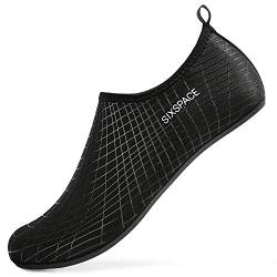 Sixspace Herren Damen Badeschuhe Wasserschuhe Aquaschuhe Strandschuhe Schnell Trocknend Slip on Breathable Schwimmschuhe Surfschuhe für Beach Pool Surfen Yoga Schwarz(Lieferantengröße 39 EU) von Sixspace