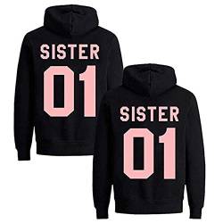 Best Friends Hoodies für Zwei Mädchen Sister Freunde Pullover Set für 2 Damen Langarm Kapuzenpullover Pulli Freundin BFF Geschenke Schwarz Grau (Schwarzes+Rosa, M+XL) von SiyaTom